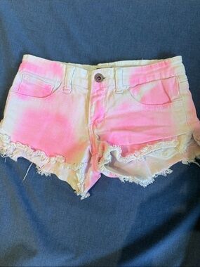 Butter Pink Ombre Frayed Denim Shorts